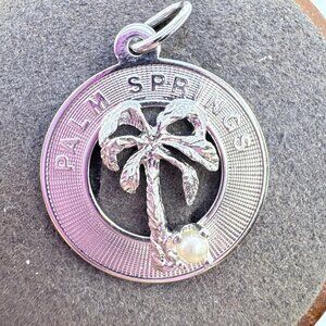 VTG Sterling Silver 925 Palm Springs Palm Tree Pearl Pendant Charm .90" Length